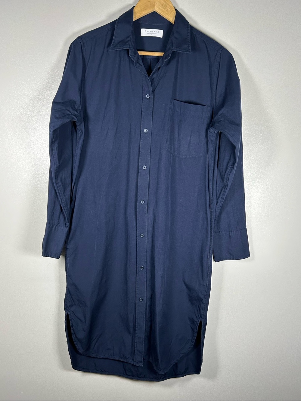 Everlane Navy Long-Sleeve Button-Down Shirtdress 100% cotton